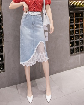 Elegant slim gauze long dress splice lace skirt