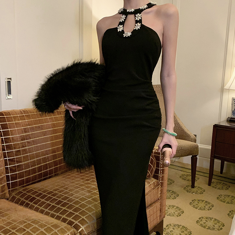 Long halter evening dress slim light luxury dress