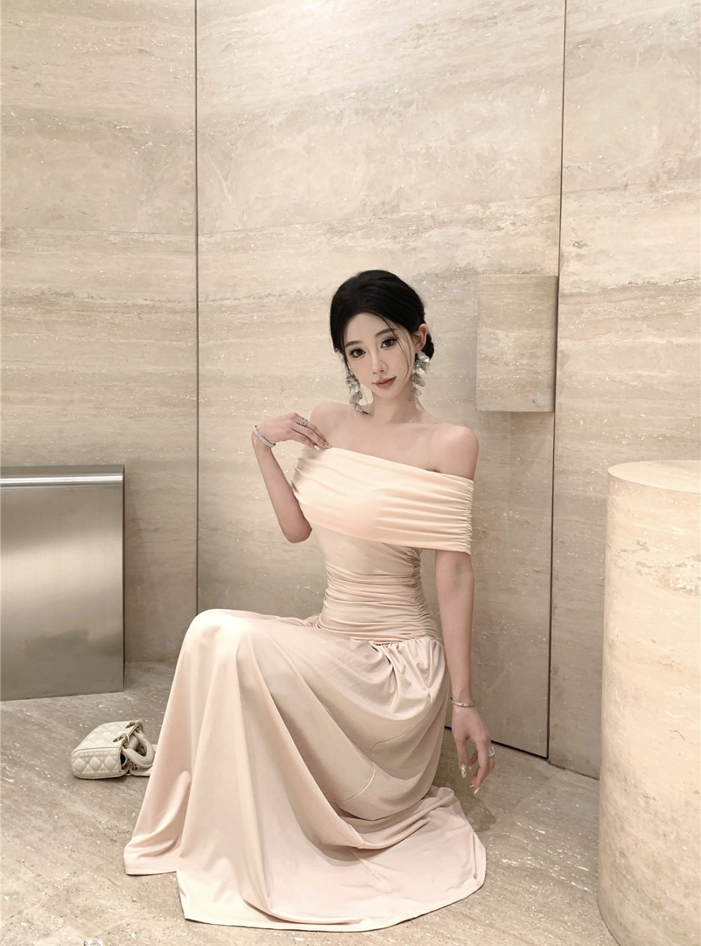 Enticement long dress pinched waist dress for women