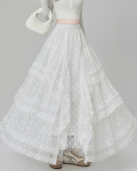 Lace irregular skirt A-line cake long skirt for women