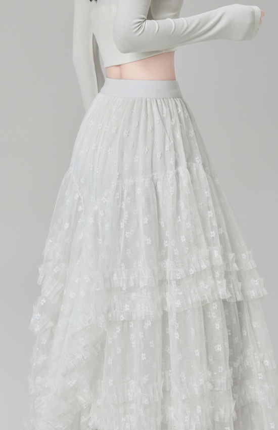 Lace irregular skirt A-line cake long skirt for women