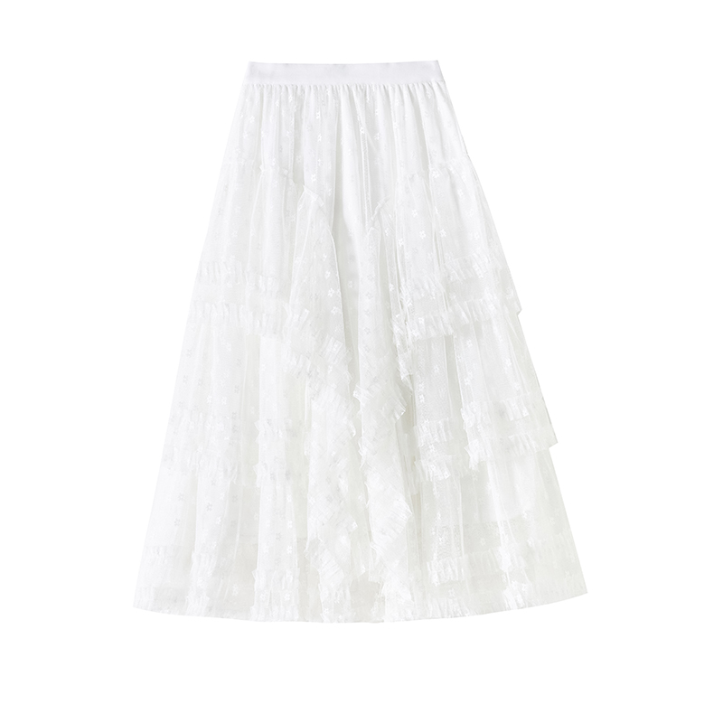 Lace irregular skirt A-line cake long skirt for women