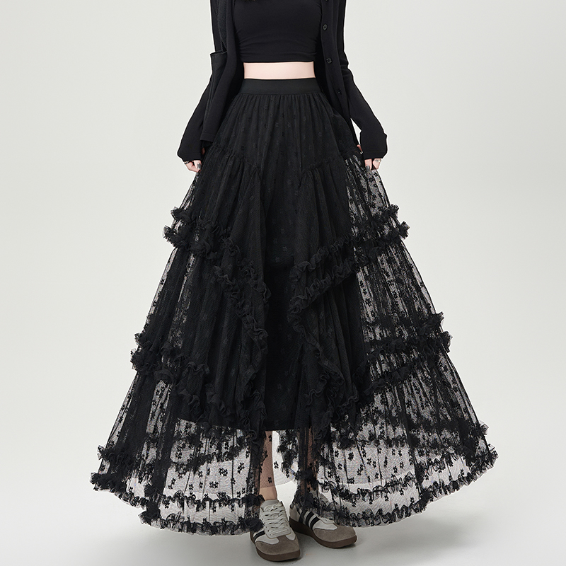 Lace irregular skirt A-line cake long skirt for women