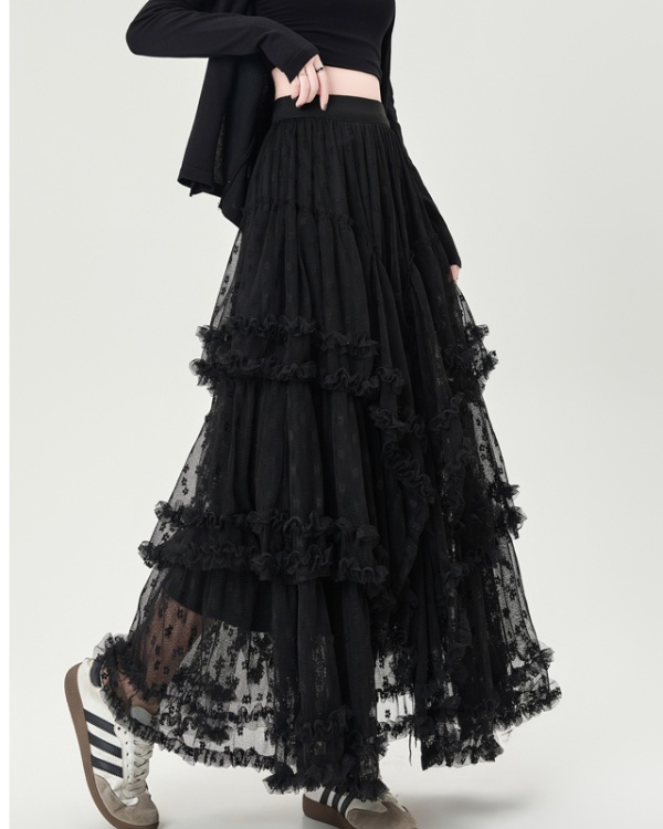 Lace irregular skirt A-line cake long skirt for women