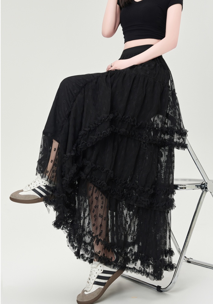 Lace irregular skirt A-line cake long skirt for women