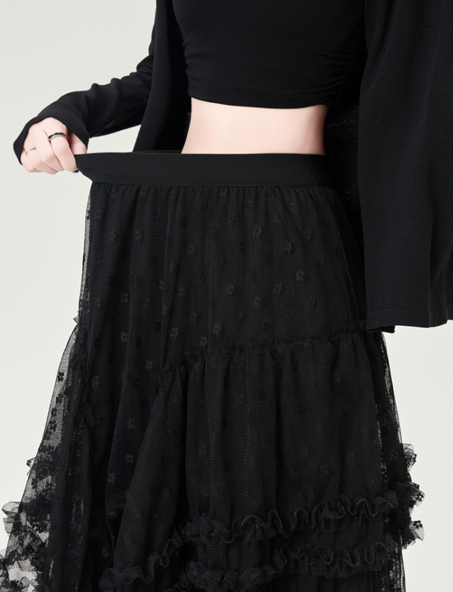 Lace irregular skirt A-line cake long skirt for women