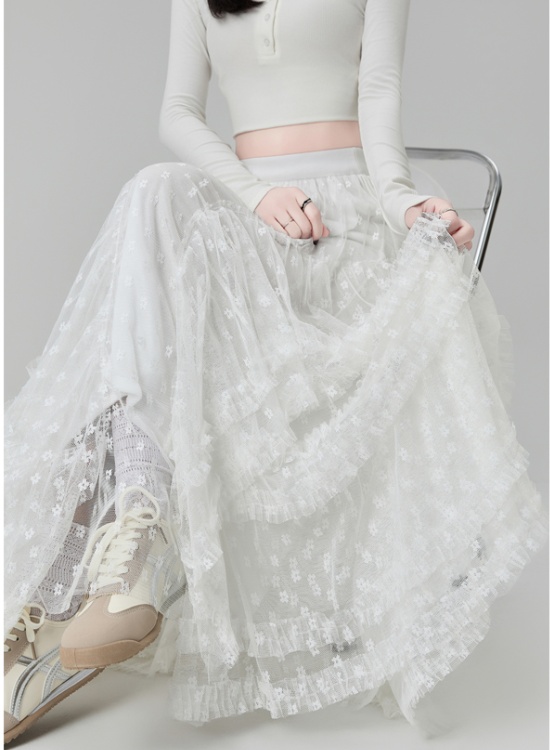 Lace irregular skirt A-line cake long skirt for women