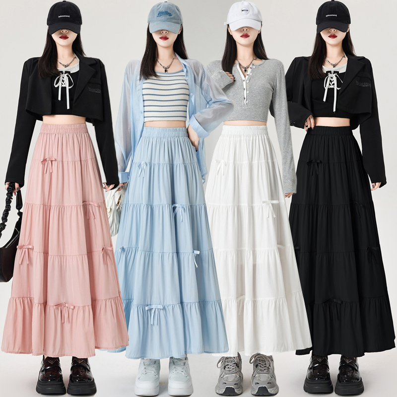 A-line high waist bow show young long skirt