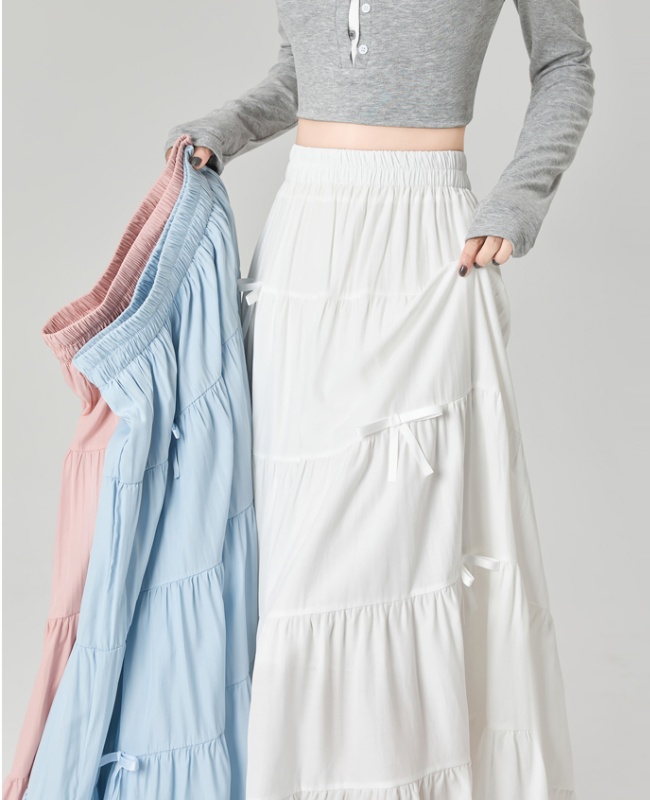 A-line high waist bow show young long skirt