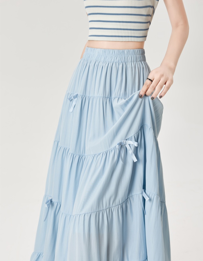 A-line high waist bow show young long skirt