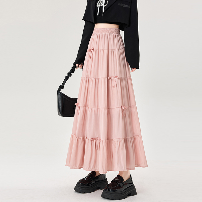 A-line high waist bow show young long skirt