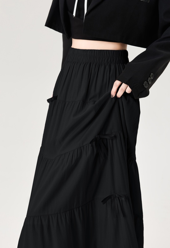 A-line high waist bow show young long skirt