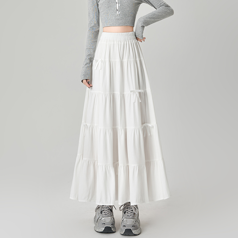 A-line high waist bow show young long skirt