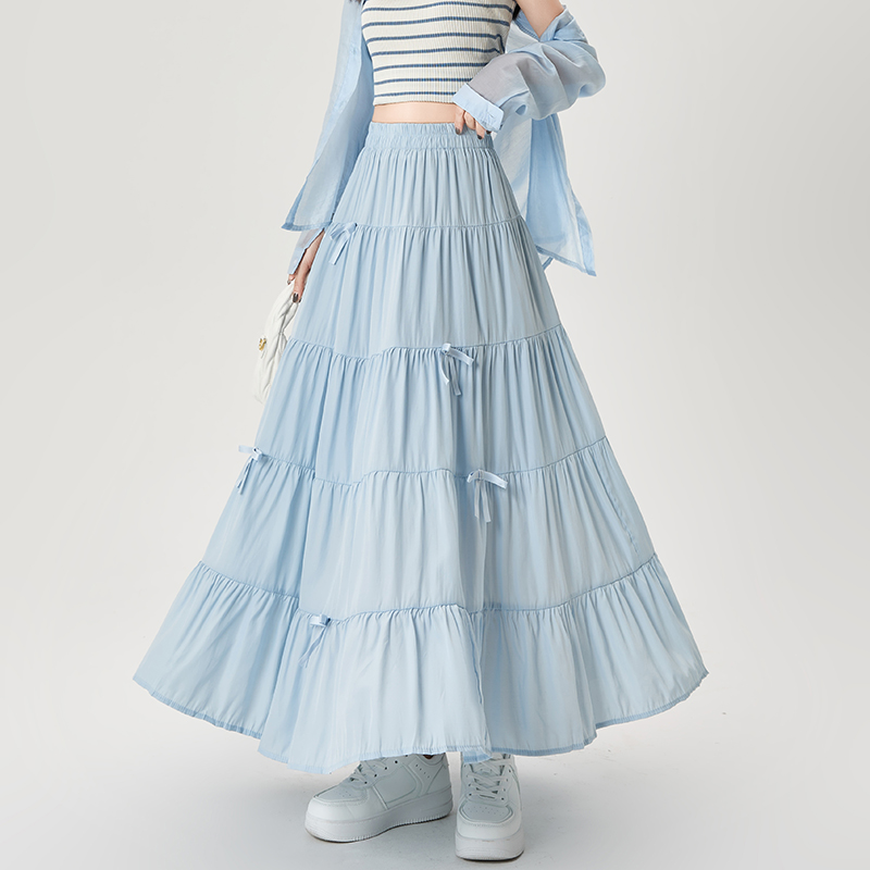 A-line high waist bow show young long skirt