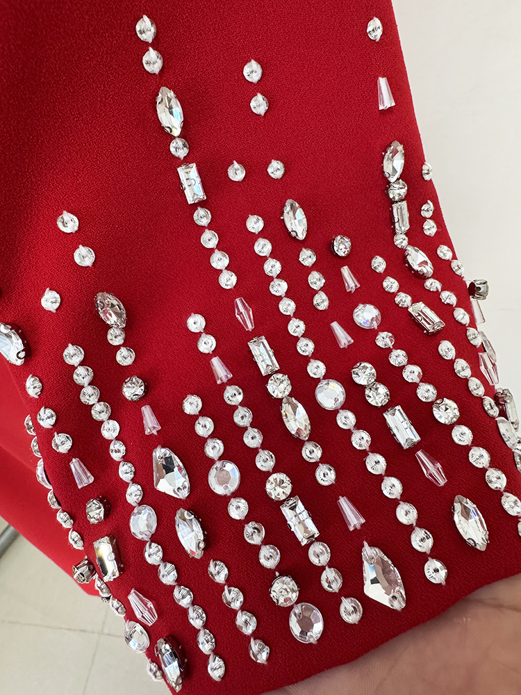 Rhinestone V-neck beading fashion knee dress