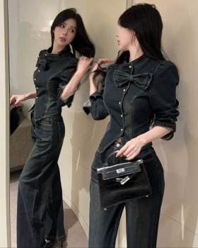 Denim jacket temperament tops 2pcs set