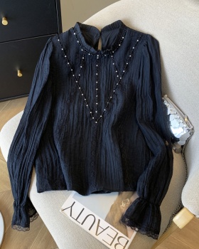 Western style lace temperament shirt splice spring chiffon shirt