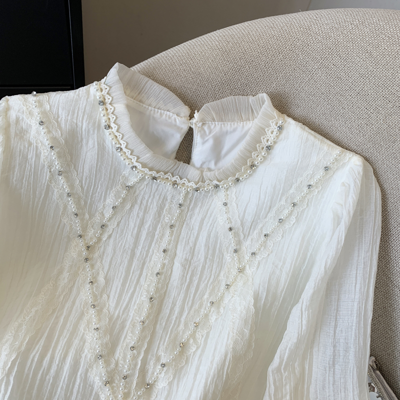 Western style lace temperament shirt splice spring chiffon shirt