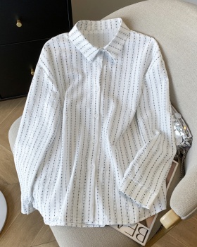 Fashion rhinestone thin coat stripe shirt for women