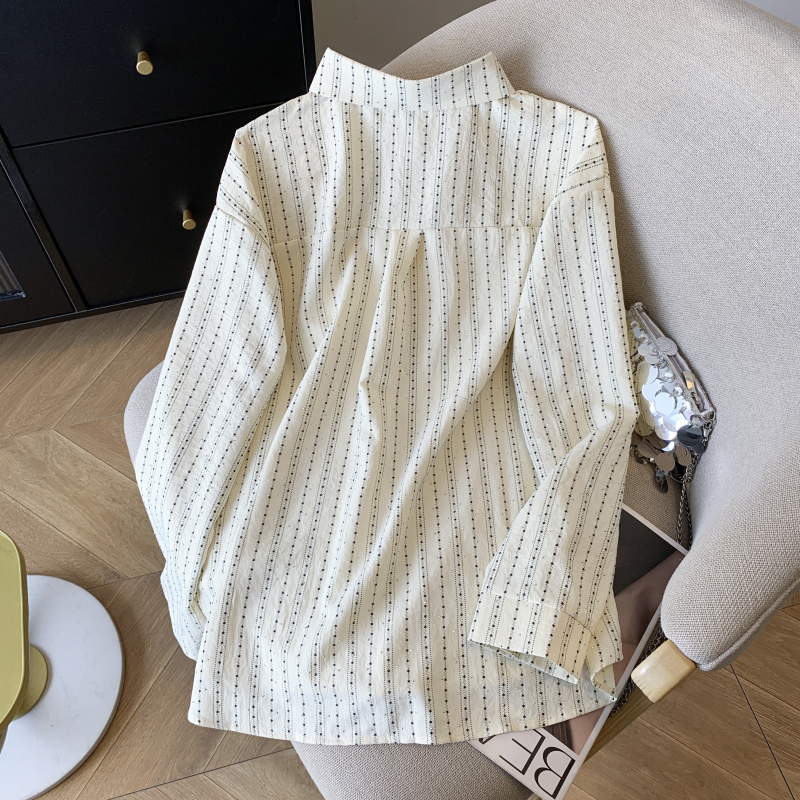 Fashion rhinestone thin coat stripe shirt for women