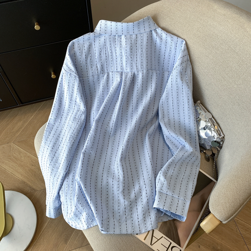 Fashion rhinestone thin coat stripe shirt for women