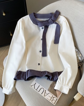 Korean style bow tops spring college style shirt for women