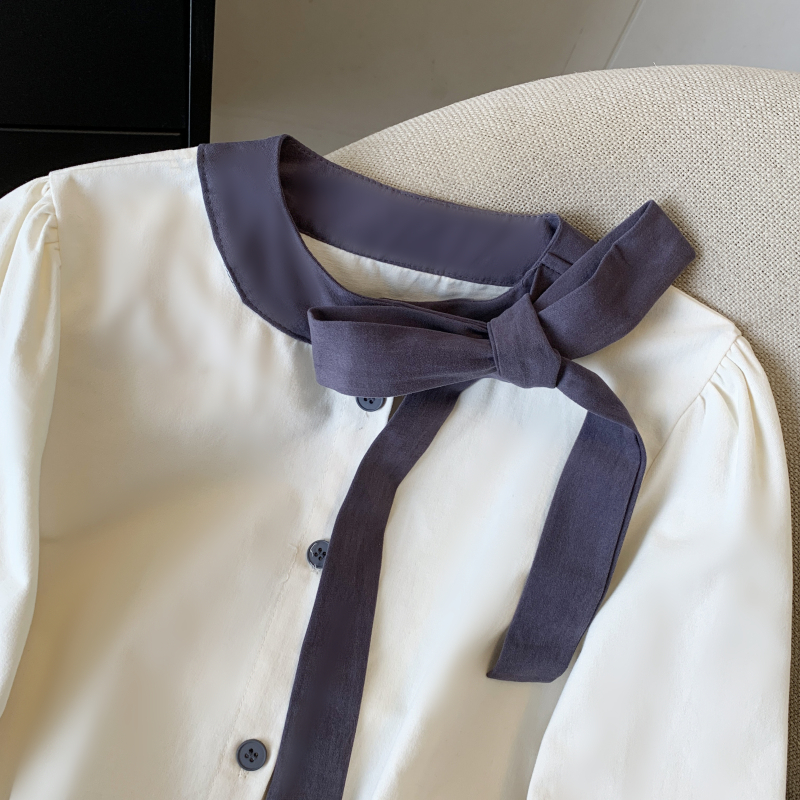 Korean style bow tops spring college style shirt for women