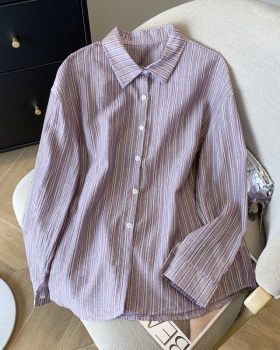 Temperament bronzing stripe shirt all-match spring tops