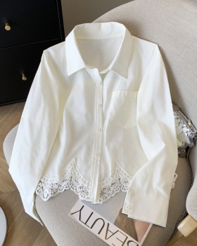 Unique spring lace tops loose hollow shirt for women