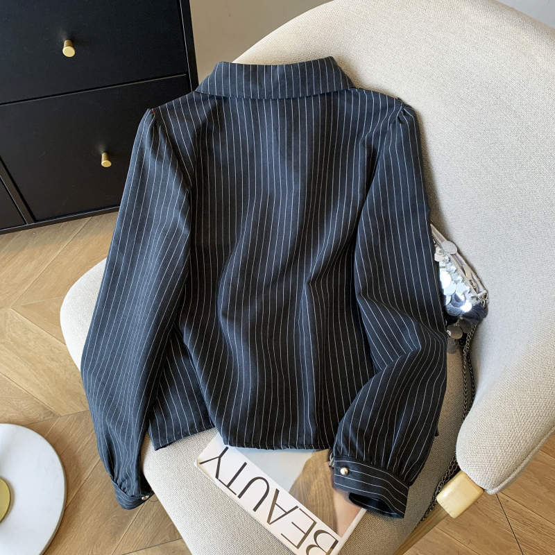 Unique vertical stripes tops long sleeve shirt for women