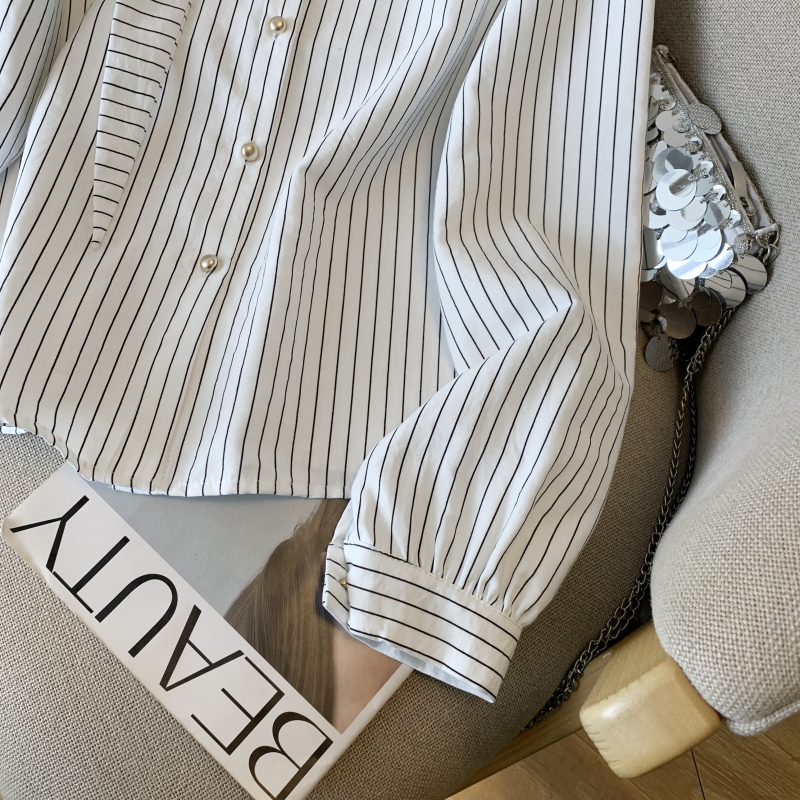 Unique vertical stripes tops long sleeve shirt for women