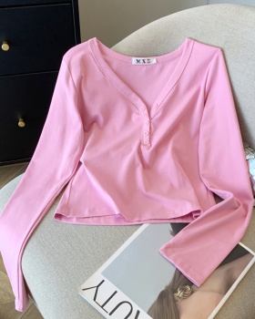 Short Western style T-shirt long sleeve pink tops