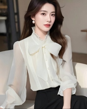 Chiffon bow tops long sleeve France style shirt for women