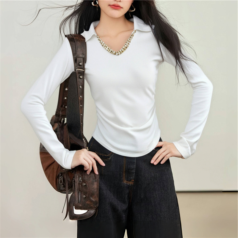 Spring chanelstyle T-shirt slim tops for women