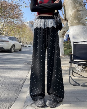 Polka dot Casual wide leg pants spring lace pants for women