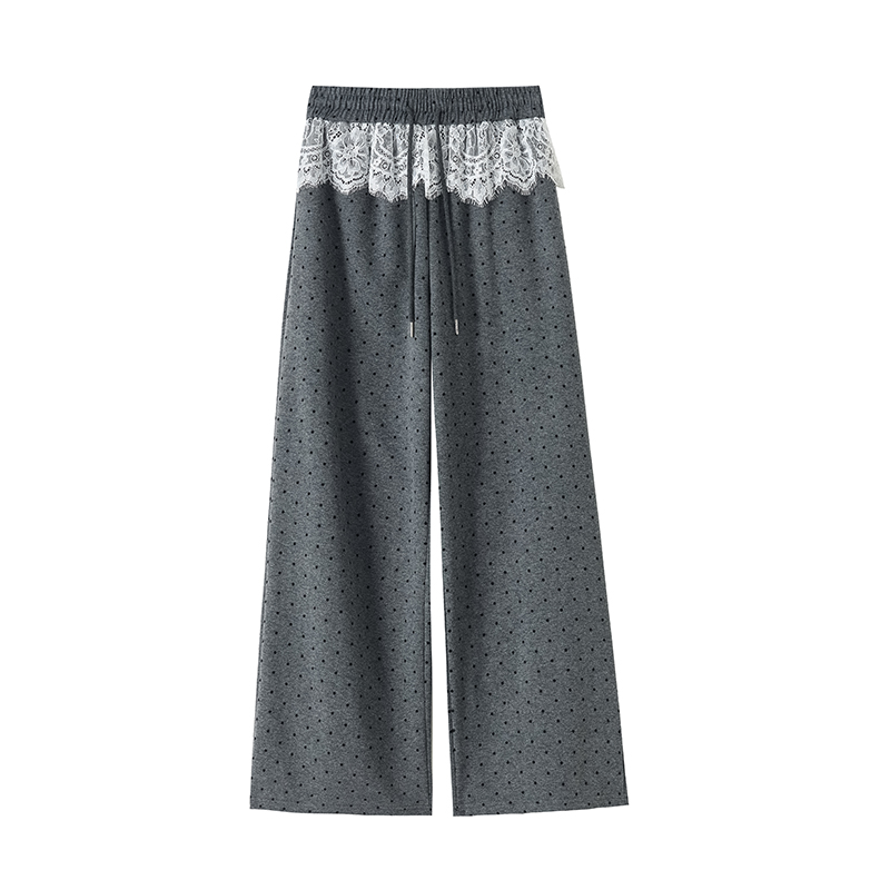 Polka dot Casual wide leg pants spring lace pants for women