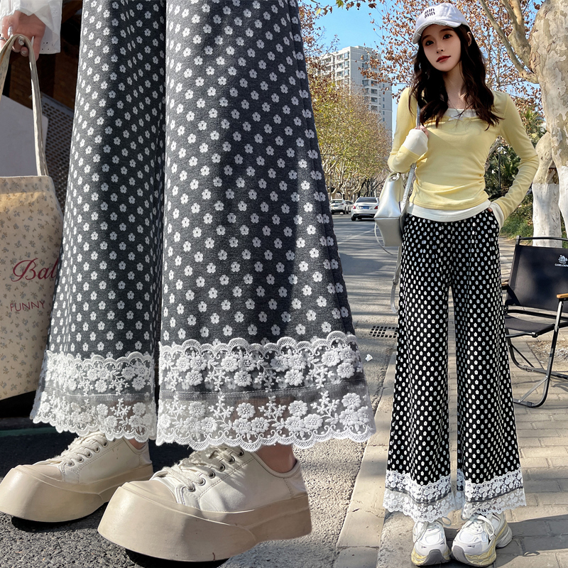 Spring splice wide leg pants slim Casual long pants