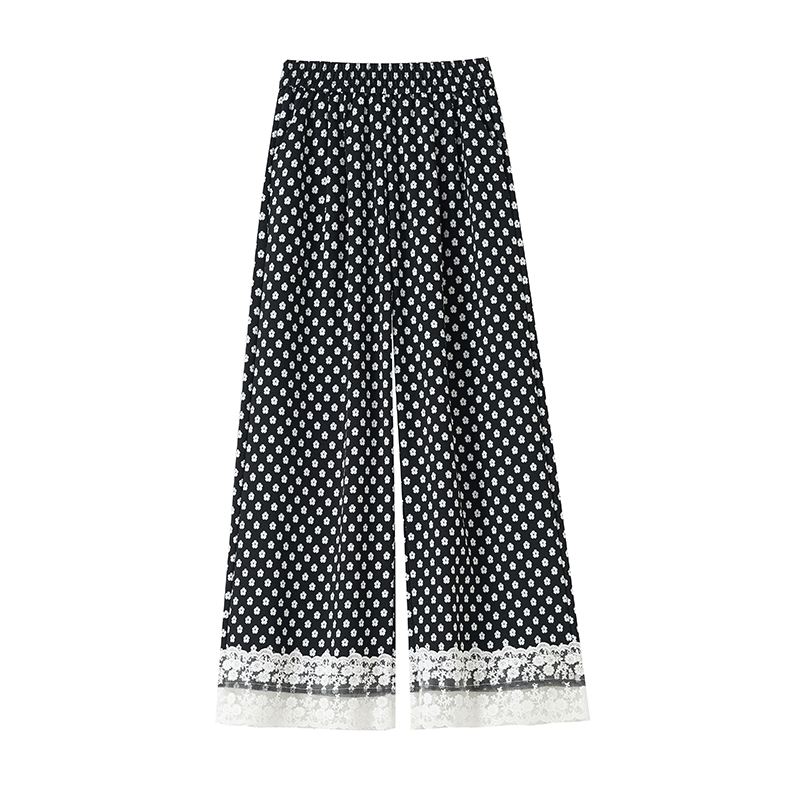 Spring splice wide leg pants slim Casual long pants