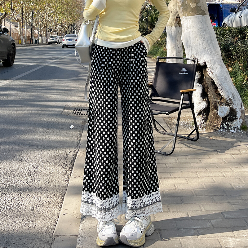 Spring splice wide leg pants slim Casual long pants