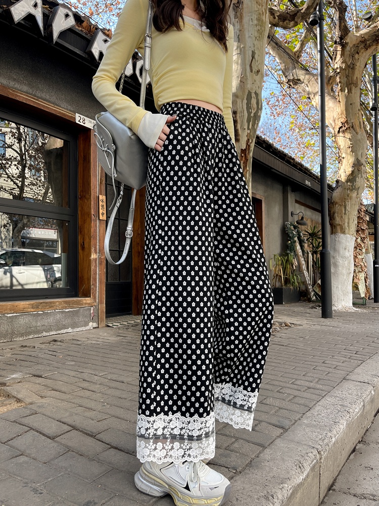 Spring splice wide leg pants slim Casual long pants