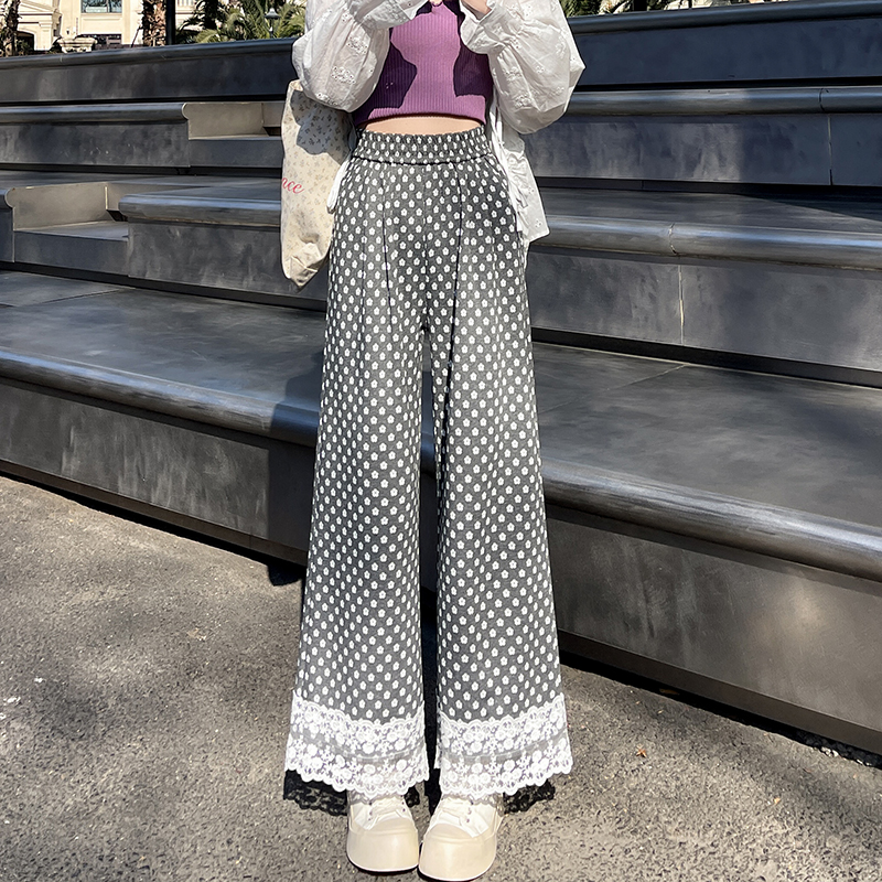 Spring splice wide leg pants slim Casual long pants