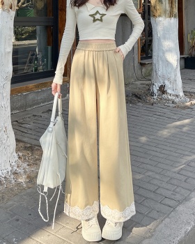 High waist nine tenths loose straight pants wide leg pants