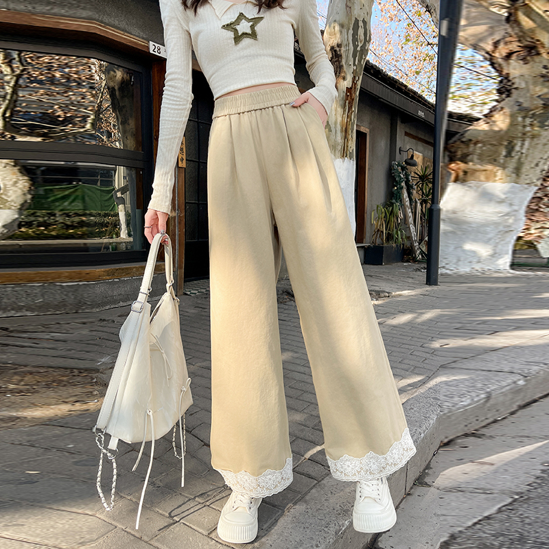 High waist nine tenths loose straight pants wide leg pants