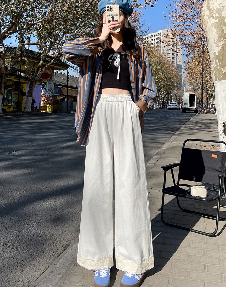 High waist nine tenths loose straight pants wide leg pants