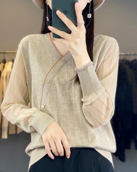 Chiffon splice V-neck tops for women