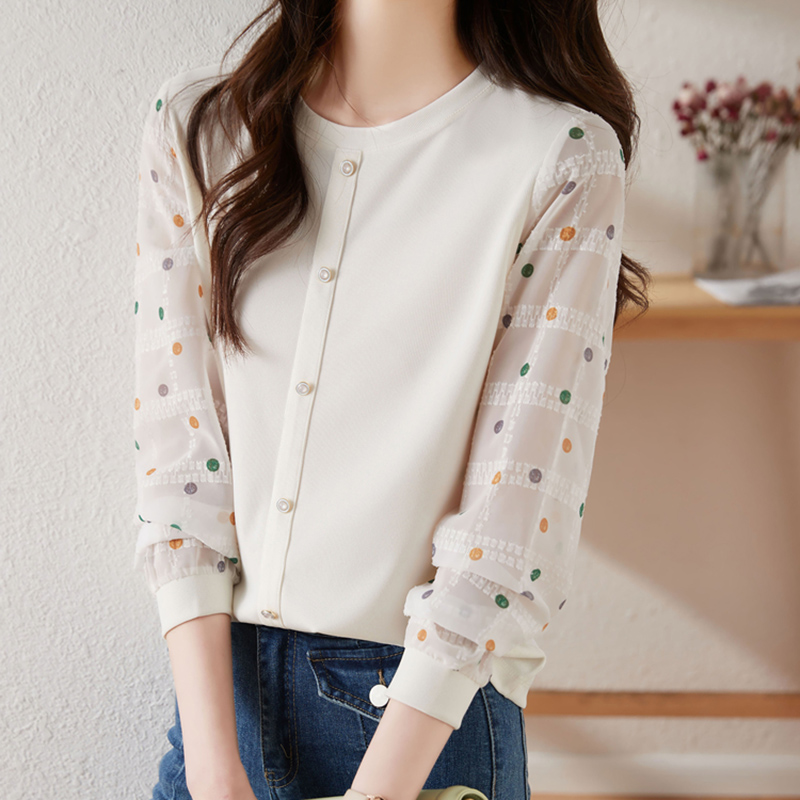 Knitted France style small shirt spring shirt for women