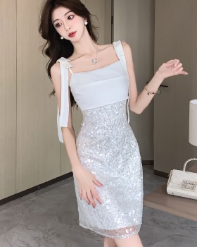 Splice sling dress ladies light luxury evening dress