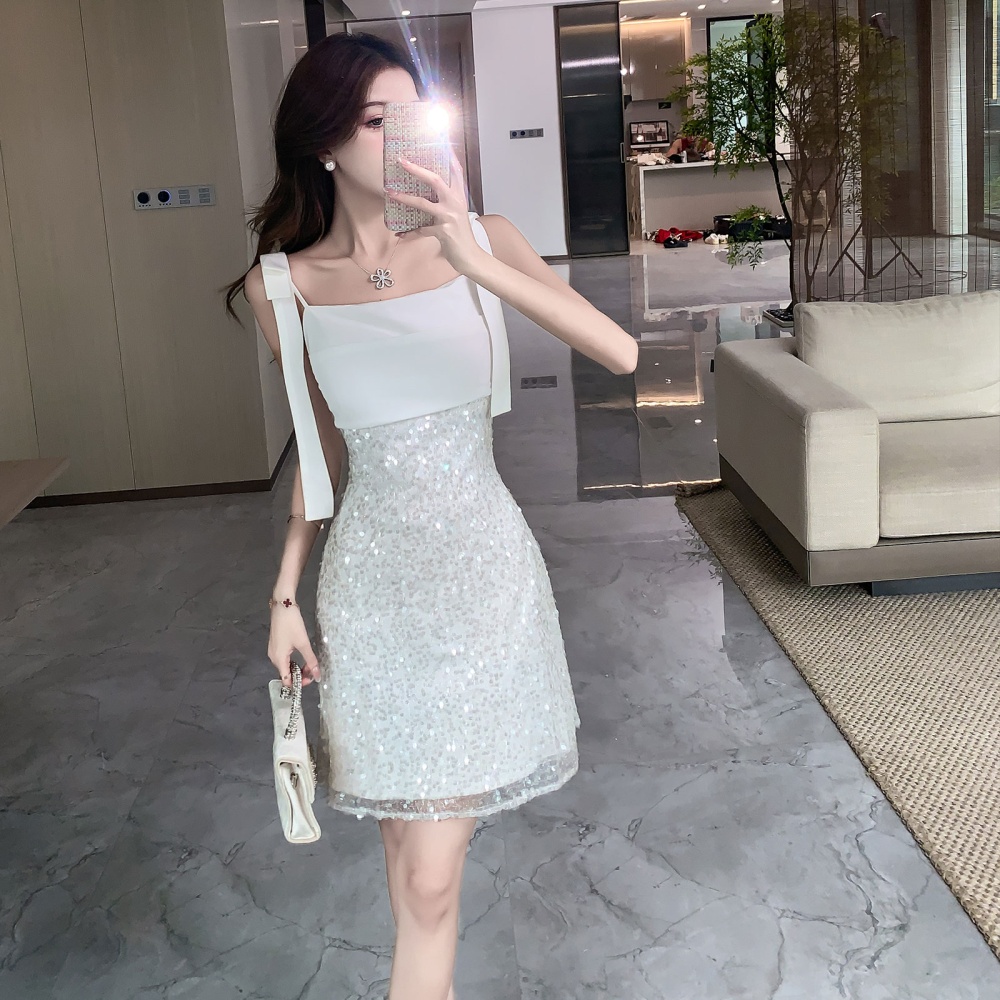 Splice sling dress ladies light luxury evening dress