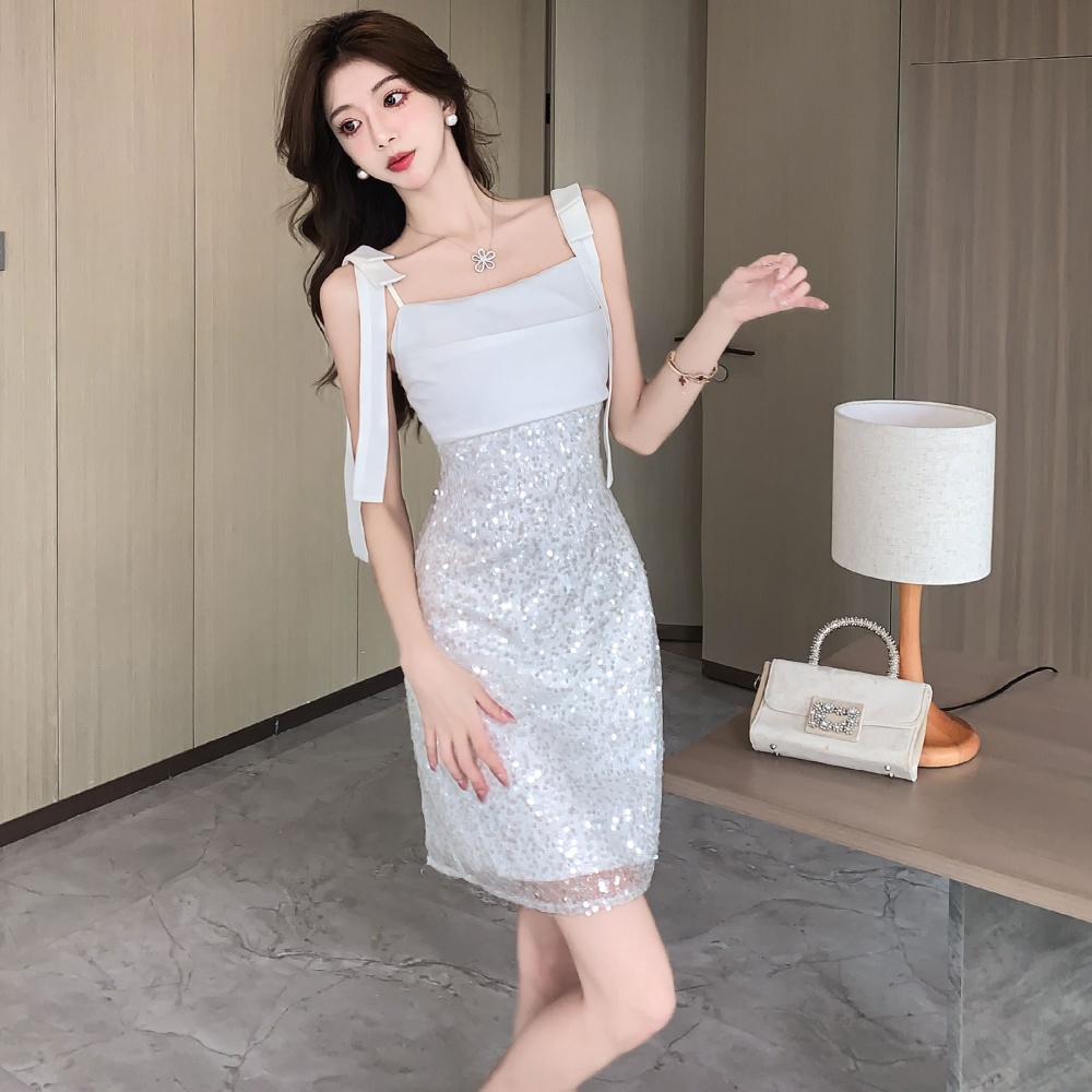 Splice sling dress ladies light luxury evening dress