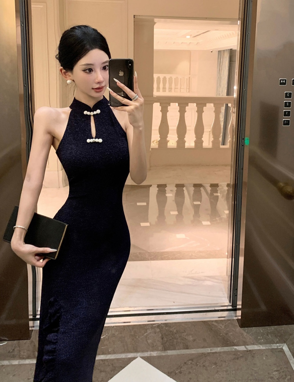 Spring and summer noble long dress liangsi split cheongsam